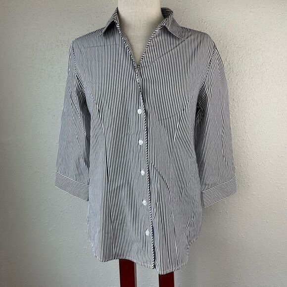Christopher & Banks Three Quarter Sleeve Striped Button Down Shirt Size S EUC - Picture 1 of 8
